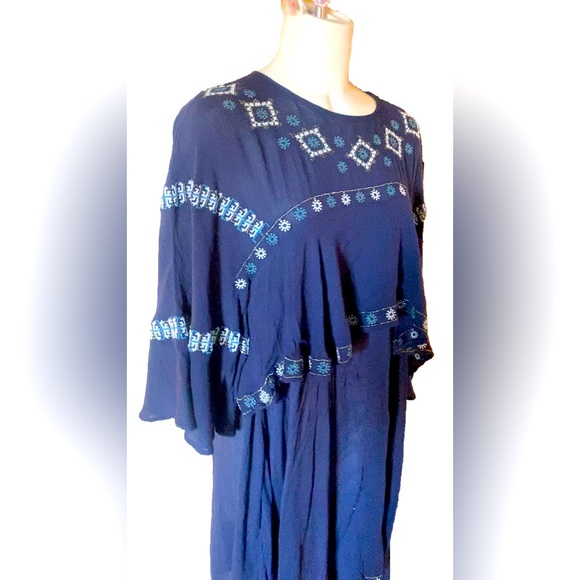 Chelsea & Violet Navy Boho Embroidered Tiered Dress Women’s Size L - Picture 2 of 5